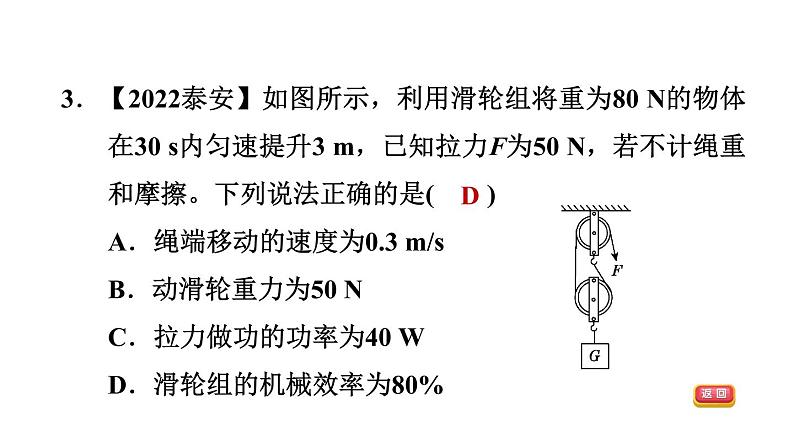 中考物理复习第17课时滑轮与滑轮组机械效率课后练课件05