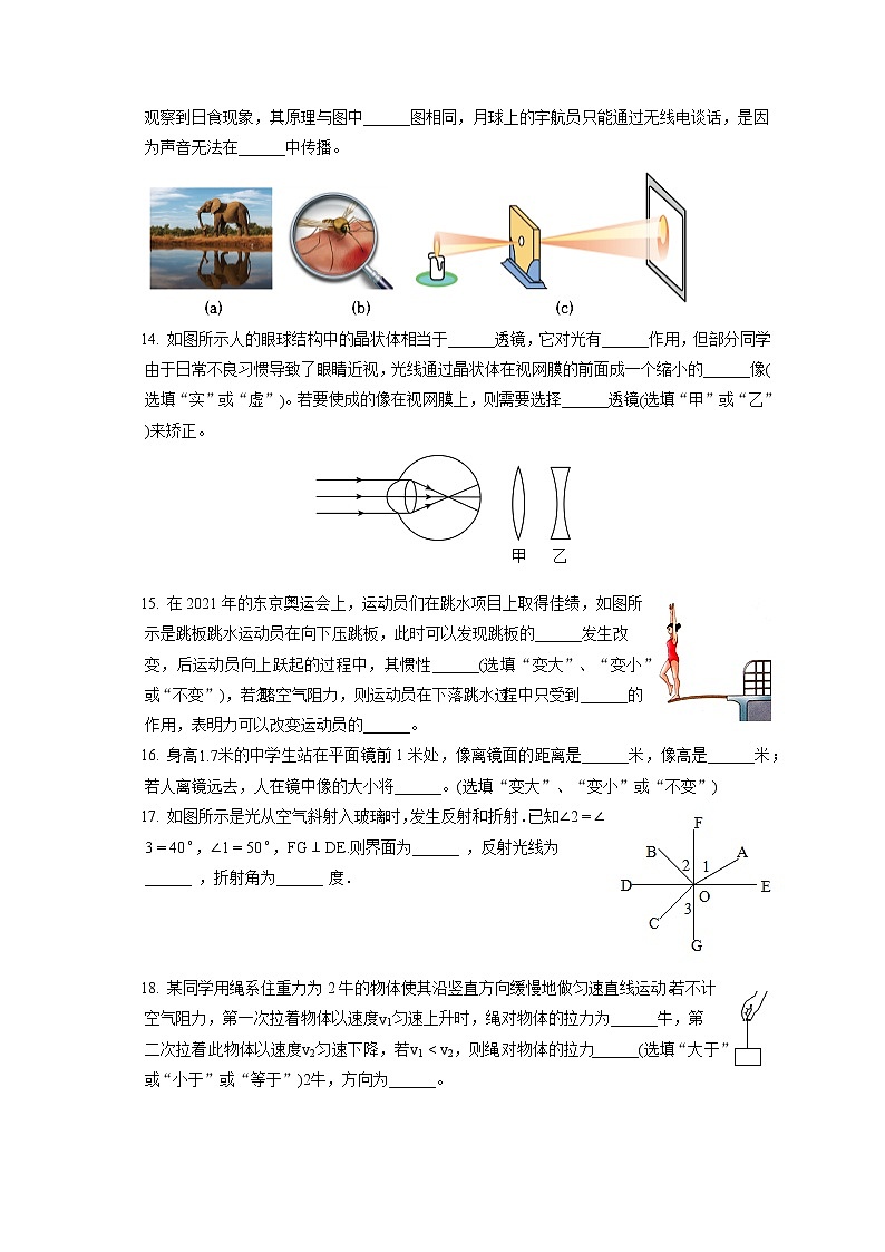 2021-2022学年上海市奉贤区八年级（上）期末物理试卷（含答案解析）第3页