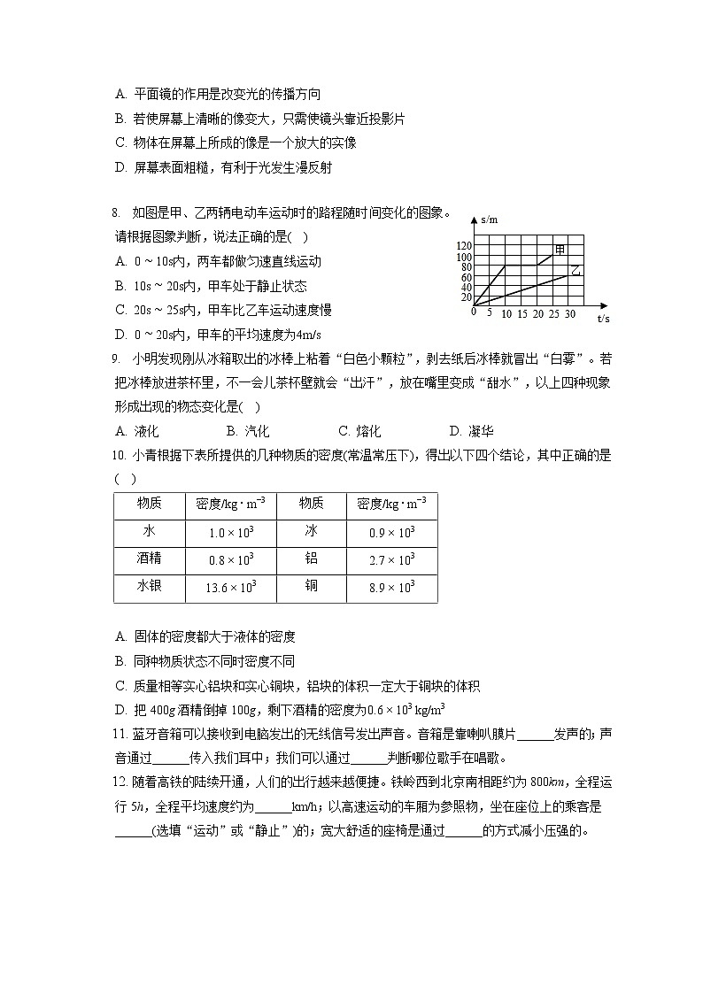 2021-2022学年辽宁省抚顺市东洲区八年级（上）期末物理试卷（含答案解析）03