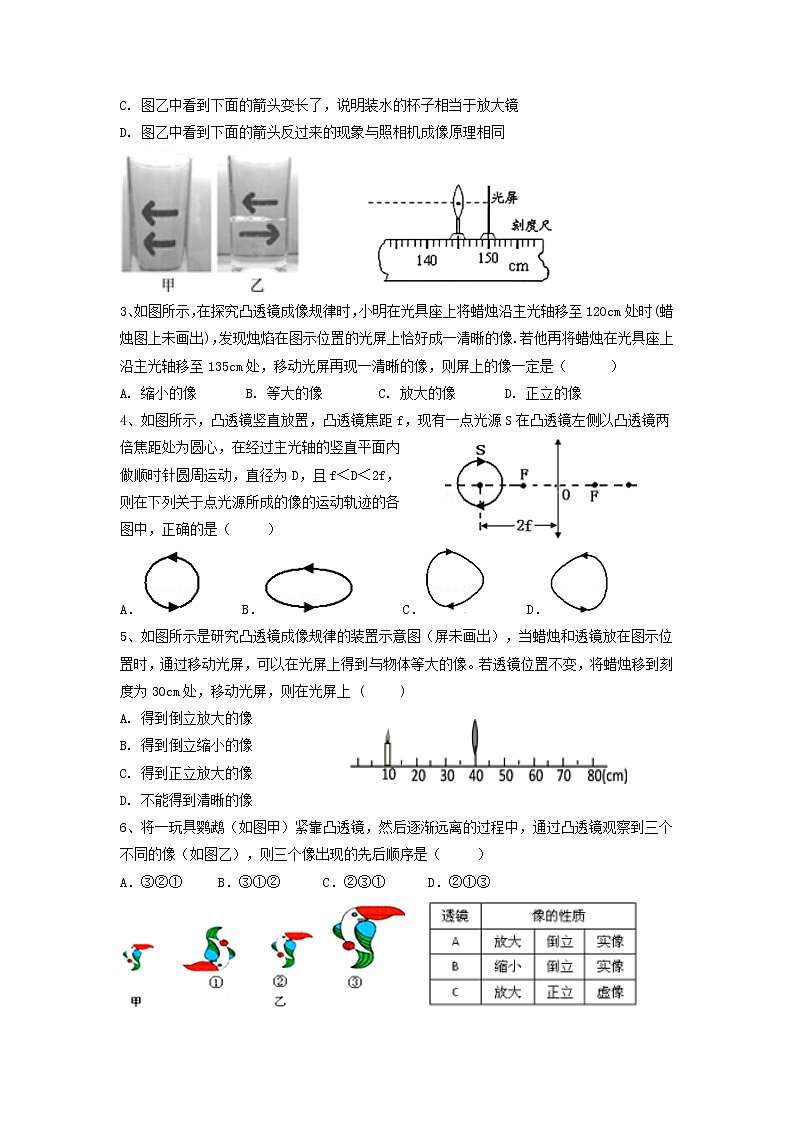 【同步练习】苏科版初二物理上册 第四章《光的折射 透镜》 4.3 凸透镜成像的规律（第2课时）同步练习第2页
