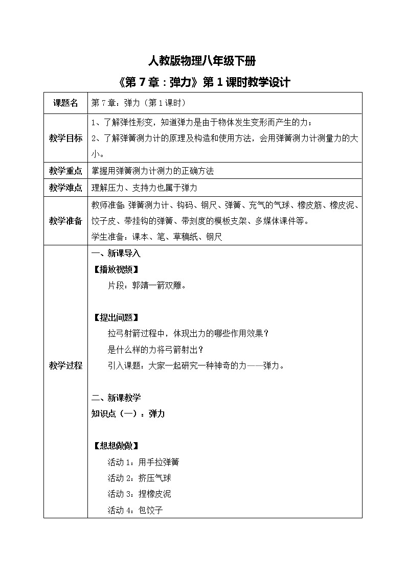 7.2《弹力》第1课时课件PPT+教学设计+同步练习01