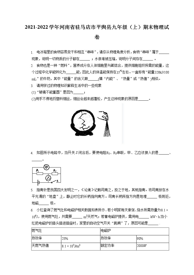2021-2022学年河南省驻马店市平舆县九年级（上）期末物理试卷（含详细答案解析）第1页