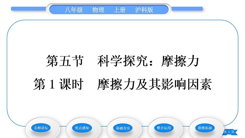 沪科版八年级物理上第六章熟悉而陌生的力第五节科学探究：摩擦力第1课时摩擦力及其影响因素习题课件第1页