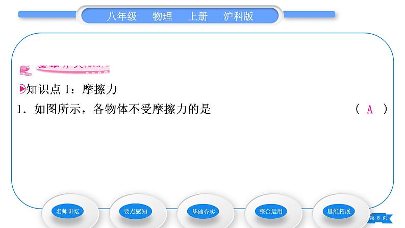 沪科版八年级物理上第六章熟悉而陌生的力第五节科学探究：摩擦力第1课时摩擦力及其影响因素习题课件第8页