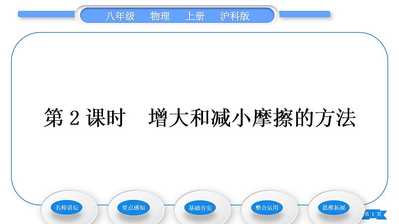 沪科版八年级物理上第六章熟悉而陌生的力第五节科学探究：摩擦力第2课时增大和减小摩擦的方法习题课件第1页