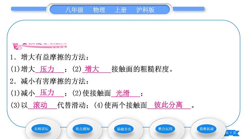 沪科版八年级物理上第六章熟悉而陌生的力第五节科学探究：摩擦力第2课时增大和减小摩擦的方法习题课件第7页