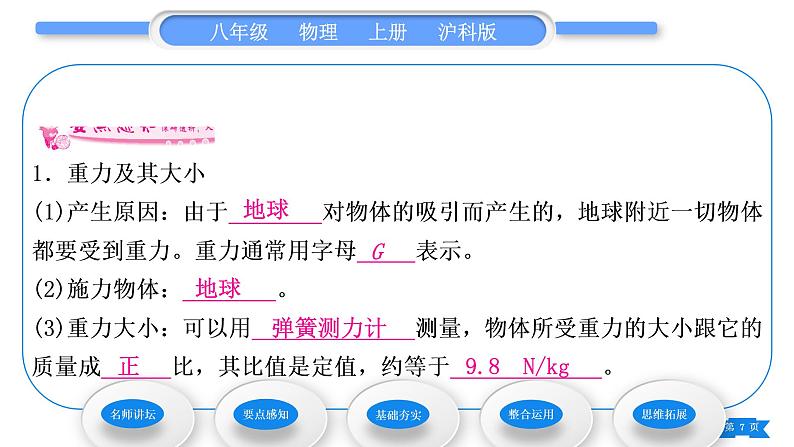 沪科版八年级物理上第六章熟悉而陌生的力第四节来自地球的力习题课件第7页