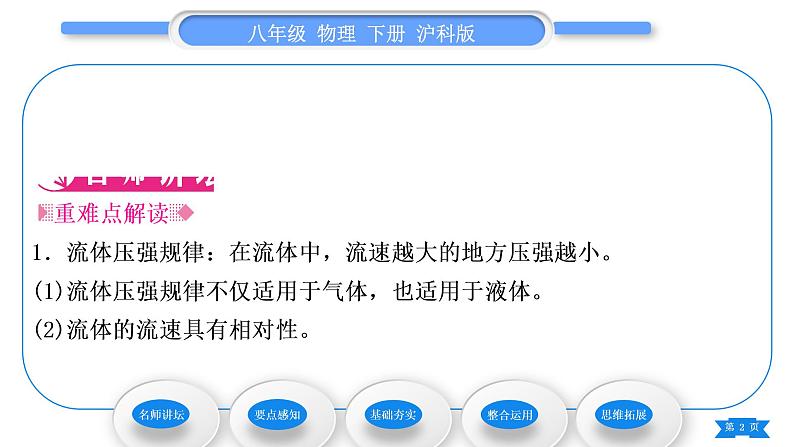 沪科版八年级物理下第八章压强第四节流体压强与流速的关系习题课件02