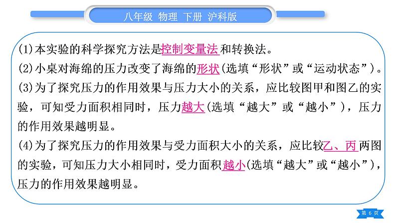 沪科版八年级物理下第八章压强实验专题习题课件第6页