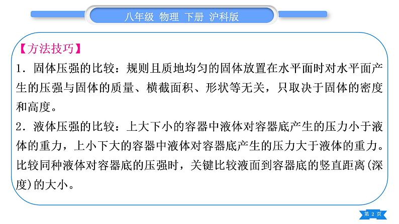 沪科版八年级物理下第八章压强专题二固体、液体压强大小的比较与计算习题课件第2页