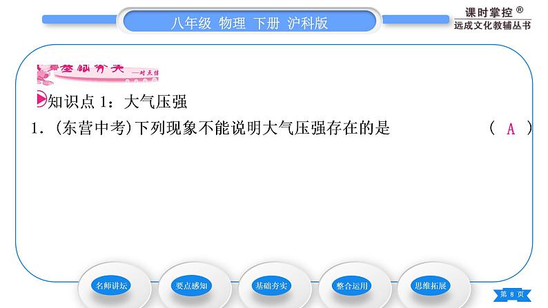 沪科版八年级物理下第八章压强第三节空气的“力量”习题课件第8页