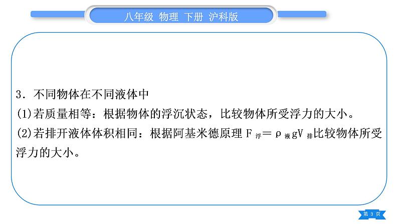 沪科版八年级物理下第九章浮力专题三浮力大小的比较习题课件03