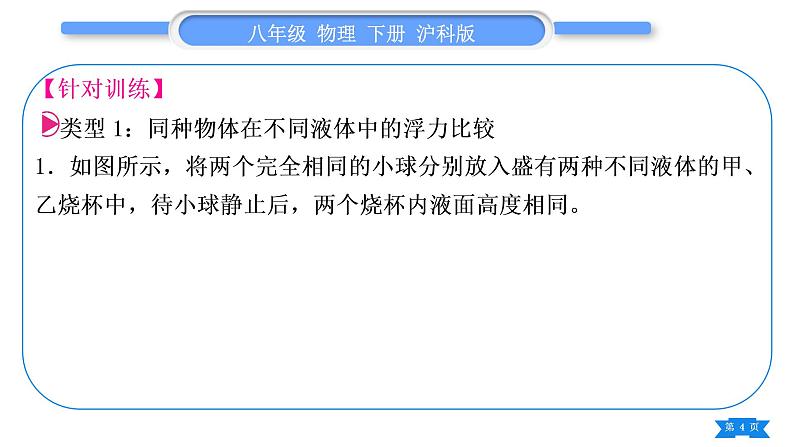 沪科版八年级物理下第九章浮力专题三浮力大小的比较习题课件04