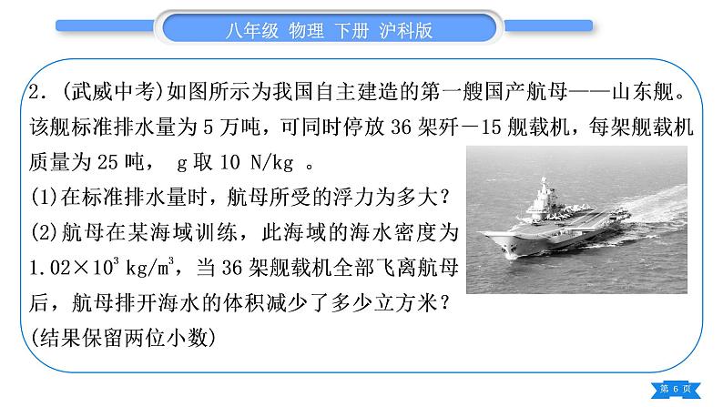 沪科版八年级物理下第九章浮力专题五压强、浮力的综合计算习题课件第6页