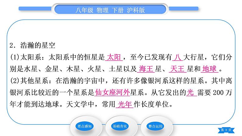 沪科版八年级物理下第十一章小粒子与大宇宙第三节探索宇宙习题课件03