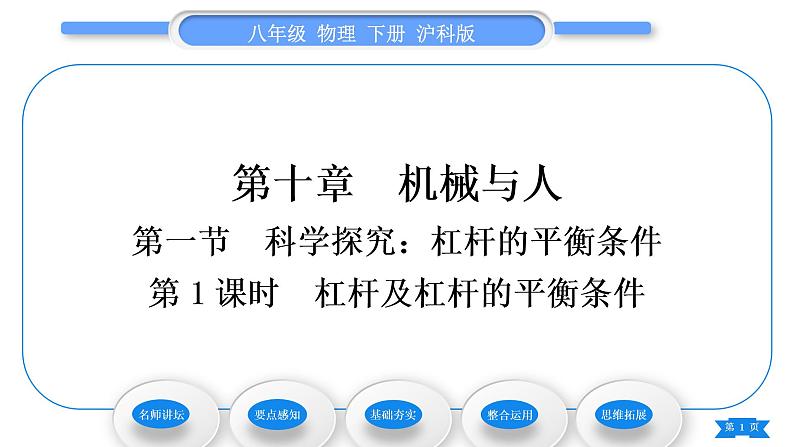 沪科版八年级物理下第十章机械与人第一节科学探究：杠杆的平衡条件第1课时杠杆及杠杆的平衡条件习题课件01