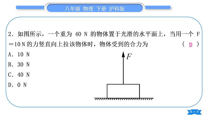 沪科版八年级物理下单元周周测二(第七章第二、三节)习题课件03