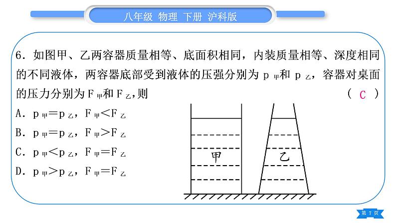 沪科版八年级物理下单元周周测五(第八章)习题课件第7页