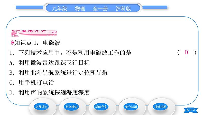 沪科版九年级物理第十九章走进信息时代第二节让信息“飞”起来习题课件08