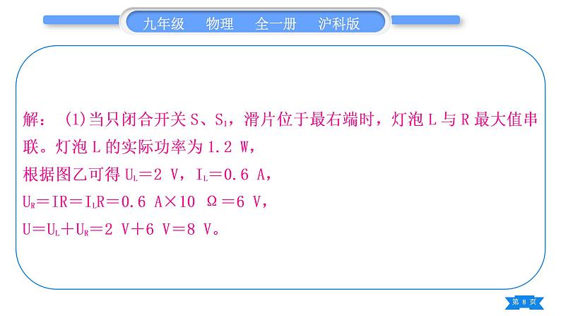 沪科版九年级物理第十六章电流做功与电功率专题十一电学“极值”与“范围”的计算习题课件第8页