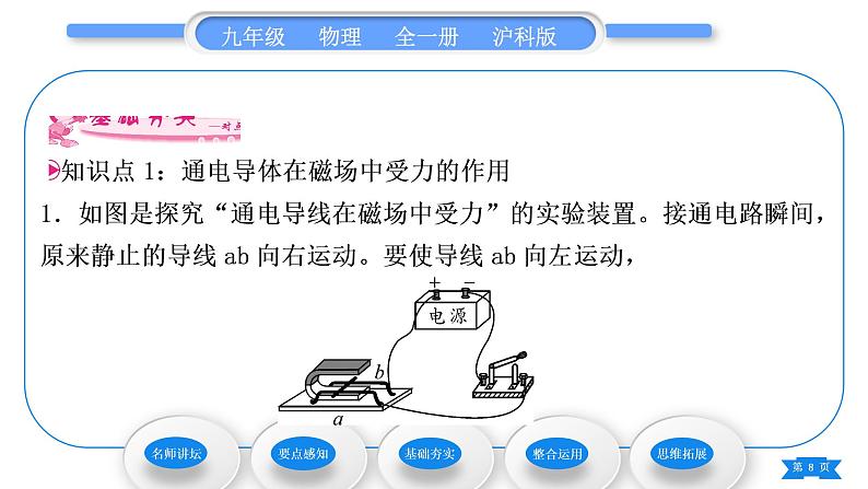 沪科版九年级物理第十七章从指南针到磁浮列车第三节科学探究：电动机为什么会转动习题课件第8页