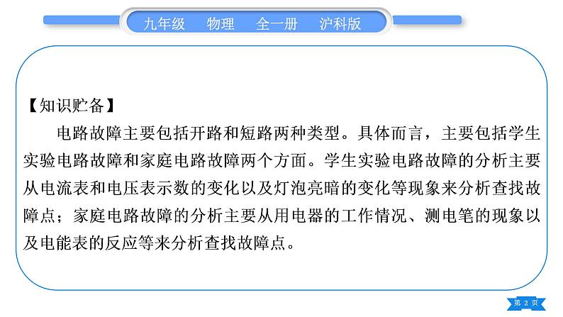 沪科版九年级物理第十五章探究电路专题七电路故障分析习题课件02