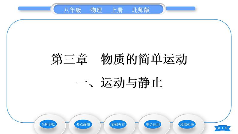 北师大版八年级物理上第三章物质的简单运动一、运动与静止习题课件01