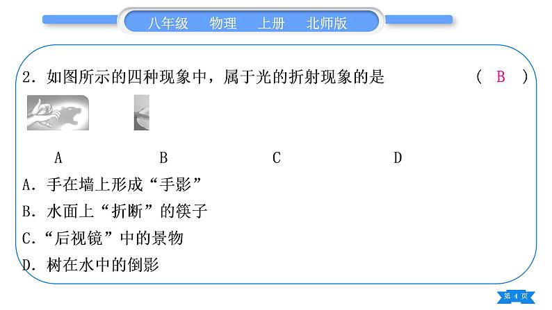 北师大版八年级物理上第五章光现象专题七光现象辨识习题课件第4页