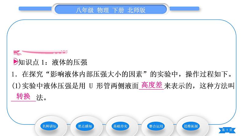 北师大版八年级物理下第八章压强与浮力二、液体内部的压强　三、连通器习题课件07