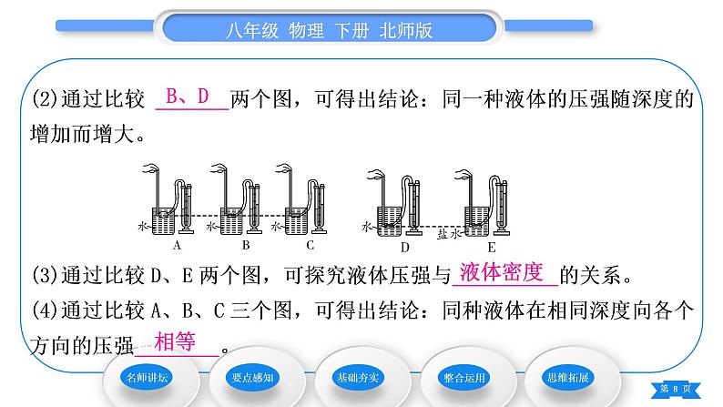 北师大版八年级物理下第八章压强与浮力二、液体内部的压强　三、连通器习题课件08