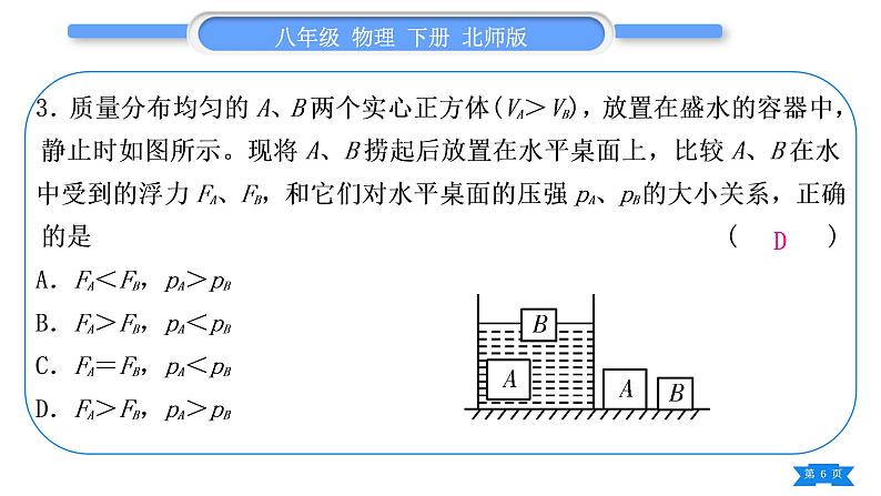 北师大版八年级物理下第八章压强与浮力小专题六　压强和浮力的综合计算习题课件第6页