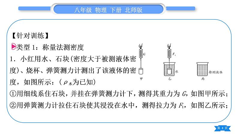 北师大版八年级物理下第八章压强与浮力小专题五　利用浮力测密度习题课件04