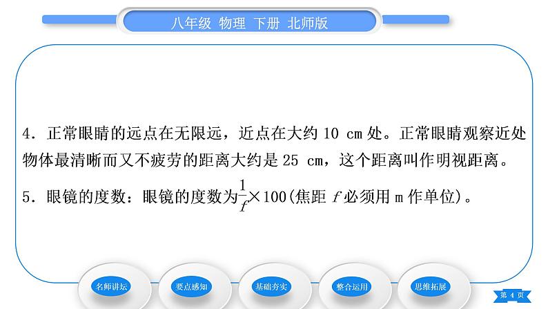 北师大版八年级物理下第六章常见的光学仪器四、眼睛和眼镜习题课件04