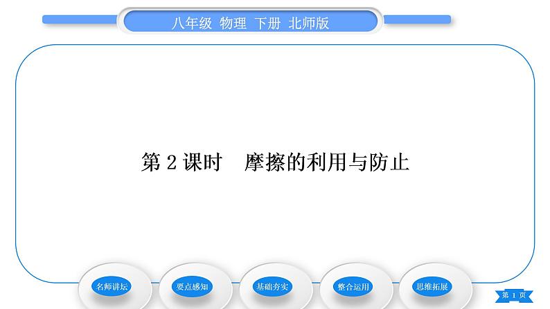 北师大版八年级物理下第七章运动和力六、学生实验：探究——摩擦力的大小与什么有关第2课时摩擦的利用与防止习题课件01