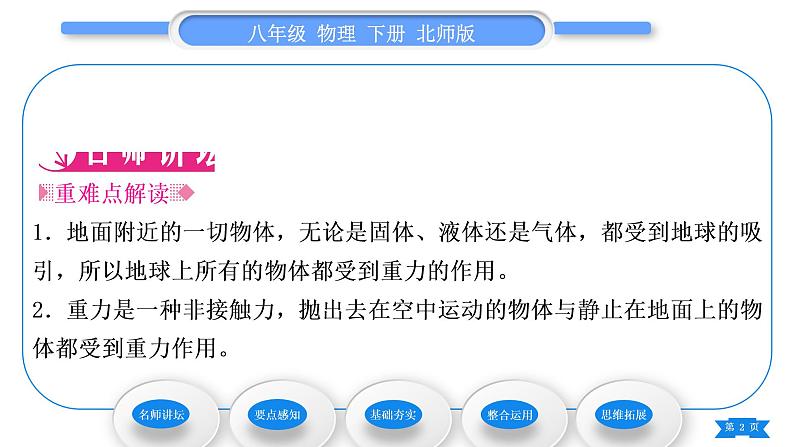 北师大版八年级物理下第七章运动和力三、重力习题课件02