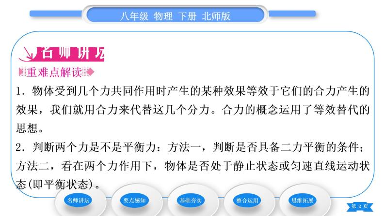 北师大版八年级物理下第七章运动和力四、同一直线上二力的合成 五、二力平衡习题课件02