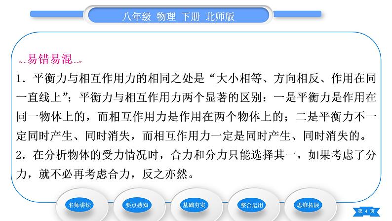 北师大版八年级物理下第七章运动和力四、同一直线上二力的合成 五、二力平衡习题课件04