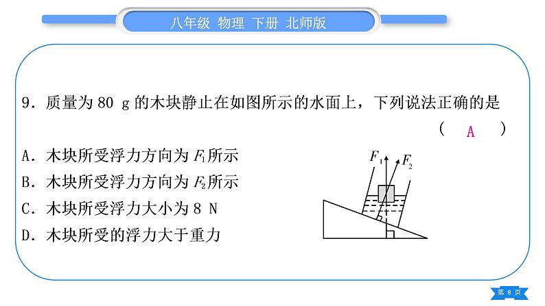 北师大版八年级物理下章节周周测七(第八章4～5节)习题课件第8页