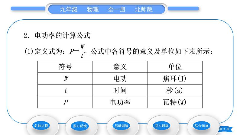 北师大版九年级物理第十三章电功和电功率第二节电功率第1课时电功率习题课件第3页