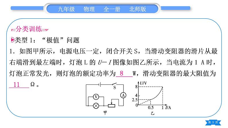 北师大版九年级物理第十三章电功和电功率专题九电学“极值”与“范围”的计算习题课件03