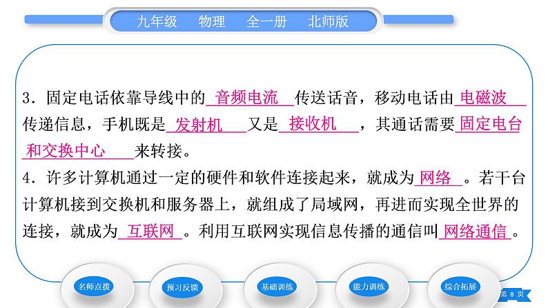 北师大版九年级物理第十五章怎样传递信息——通信技术简介第二节广播和电视第三节现代通信技术及发展前景习题课件08