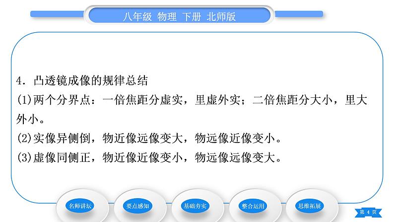 北师大版八年级物理下第六章常见的光学仪器二、学生实验：探究——凸透镜成像习题课件04