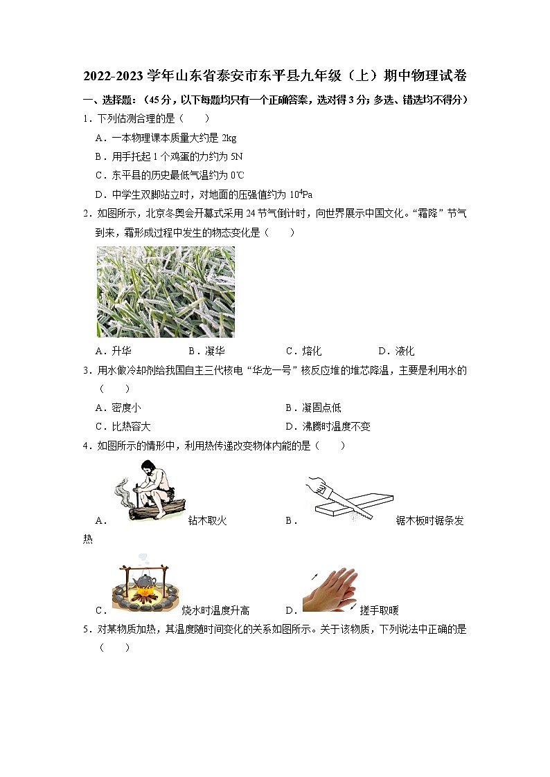 山东省泰安市东平县2022-2023学年九年级上学期期中物理试卷（含答案）01