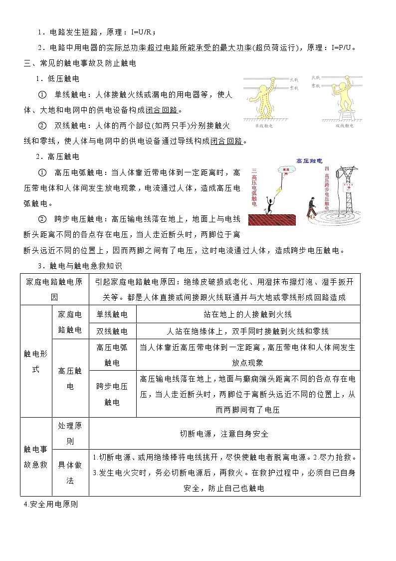 【同步练习】苏科版初三物理下册 第十五章《电功和电热》15.4 安全用电（备课讲义）第2页