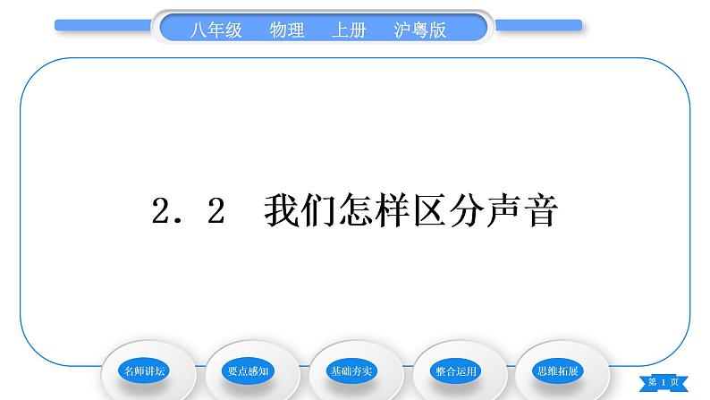 粤沪版八年级物理上第二章声音与环境2.2我们怎样区分声音习题课件第1页