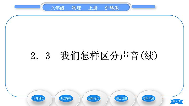 粤沪版八年级物理上第二章声音与环境2.3我们怎样区分声音(续)习题课件第1页