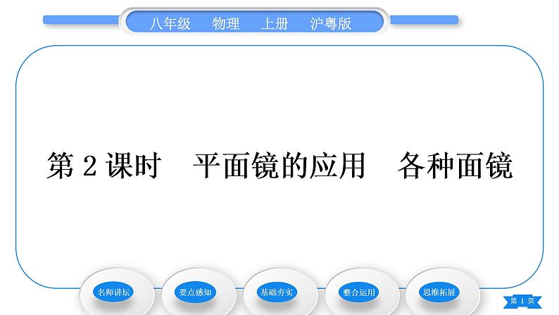 粤沪版八年级物理上第三章光和眼睛3.3探究平面镜成像特点第2课时平面镜的应用　各种面镜习题课件01