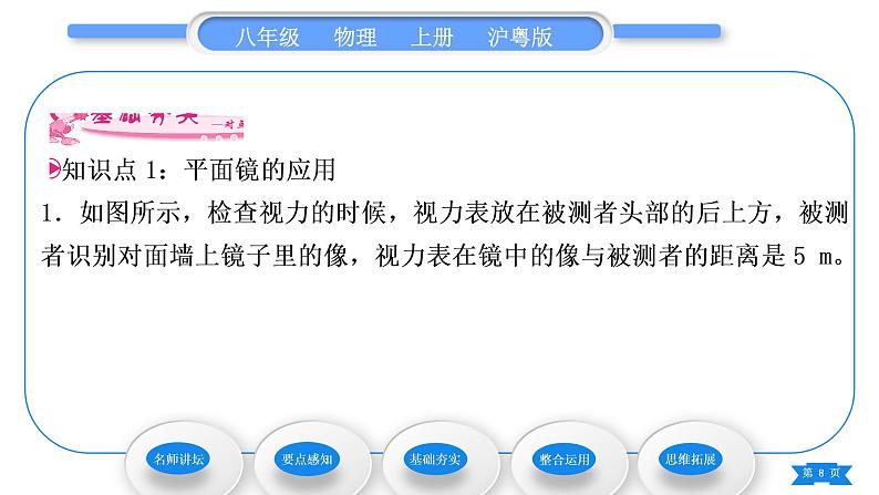 粤沪版八年级物理上第三章光和眼睛3.3探究平面镜成像特点第2课时平面镜的应用　各种面镜习题课件08