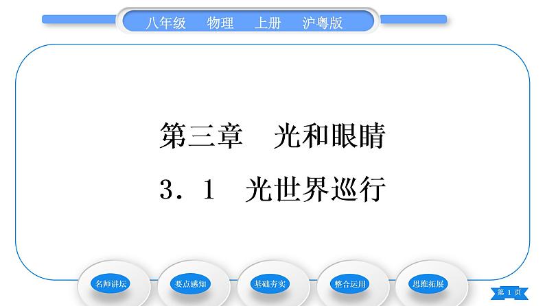 粤沪版八年级物理上第三章光和眼睛3.1光世界巡行习题课件第1页