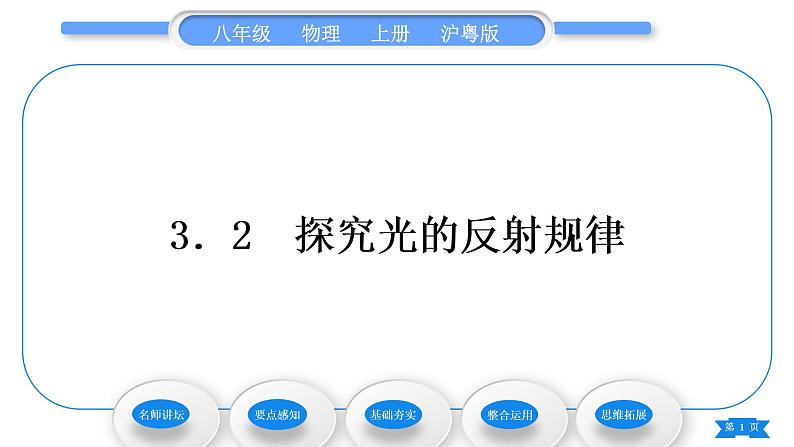 粤沪版八年级物理上第三章光和眼睛3.2探究光的反射规律习题课件01